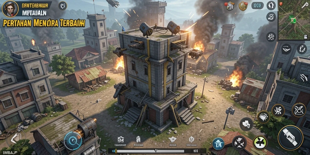 Screenshot gameplay dari IMBAJP yang menunjukkan pertahanan menara yang menakjubkan.