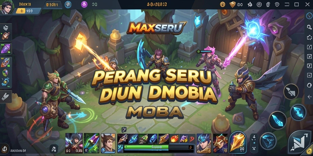 Tampilan seru gameplay MOBA di MAXSERU saat perang