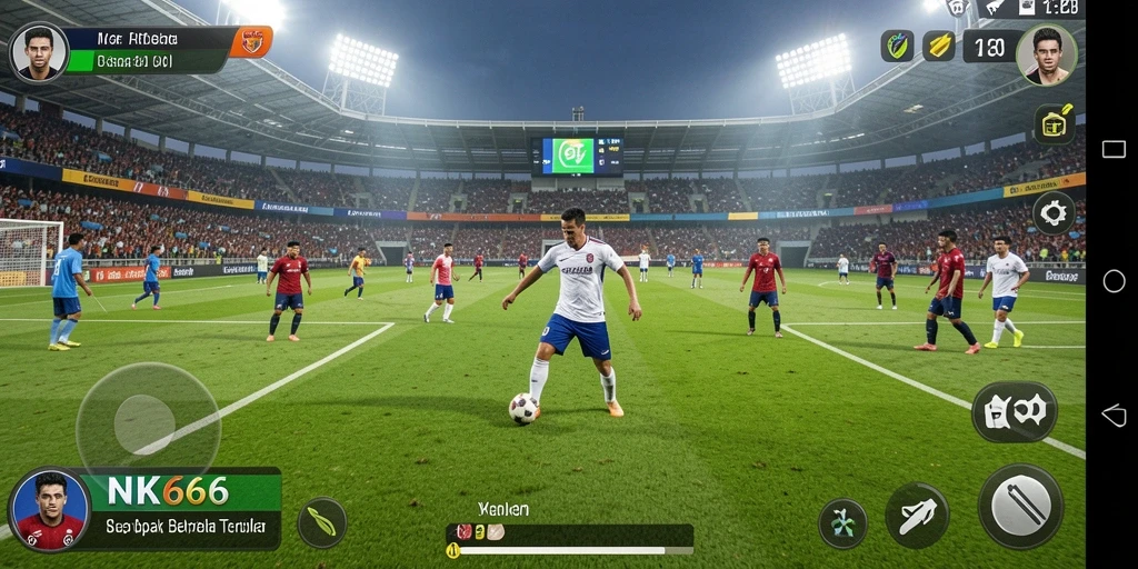 Screenshot utama NK666 menampilkan aksi mendebarkan di lapangan sepak bola.