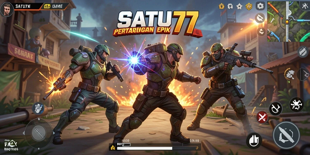Gameplay SATU77 yang intens dan seru dalam pertempuran Battle Royale.