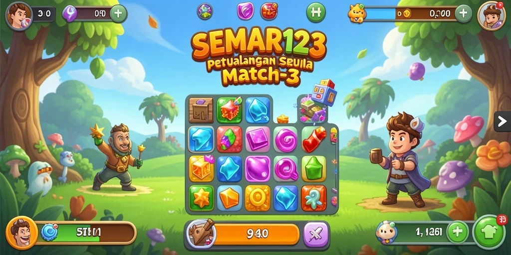 Tampilan gameplay SEMAR123 yang seru dengan tantangan match-3.