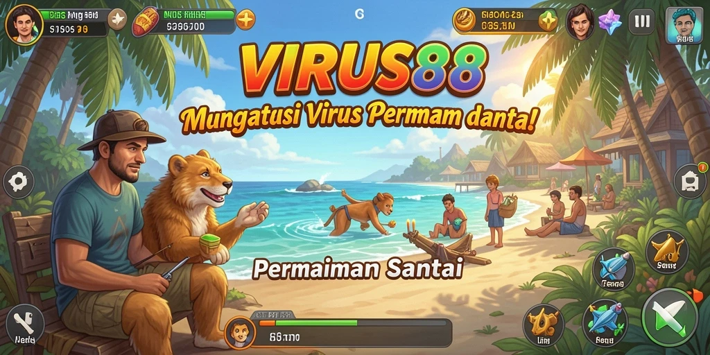 Tampilan gameplay seru VIRUS88 saat melawan virus.